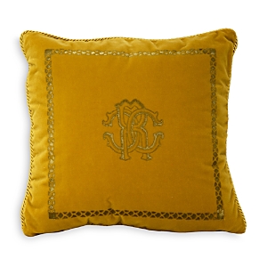 Roberto Cavalli Venezia Velvet Decorative Pillow, 16 X 16 In Mustard