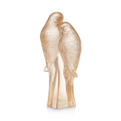 Lalique - 2 Parakeets Figure, Gold Luster