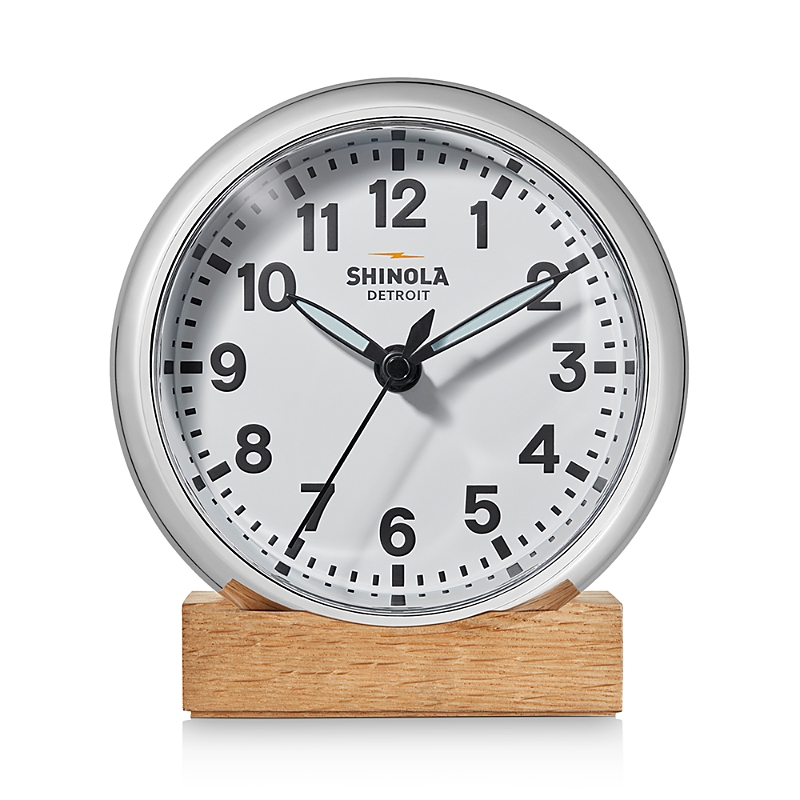 Shinola Desk Clock In Chrome White