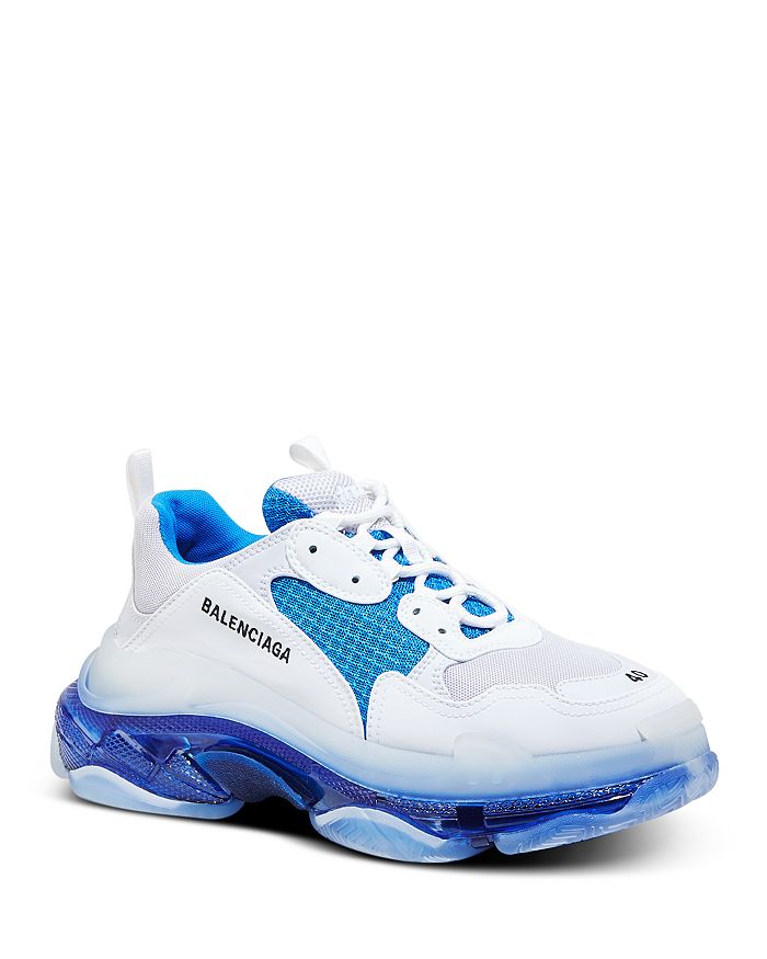 Balenciaga Triple S Clear Sole Sneakers In White/blue