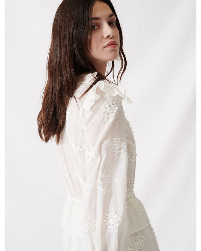 MAJE ROXANA LACE EMBROIDERED MIDI DRESS