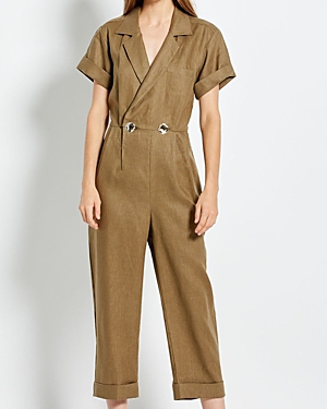 Nicholas Rumi Cropped Linen Jumpsuit In Olive