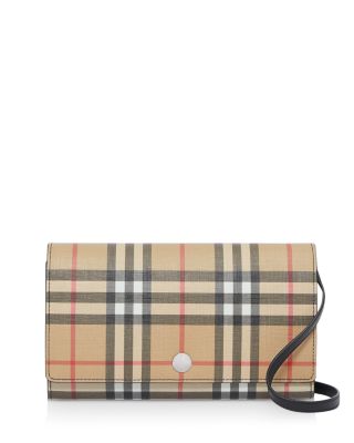 Vintage check and leather outlet wallet with detachable strap