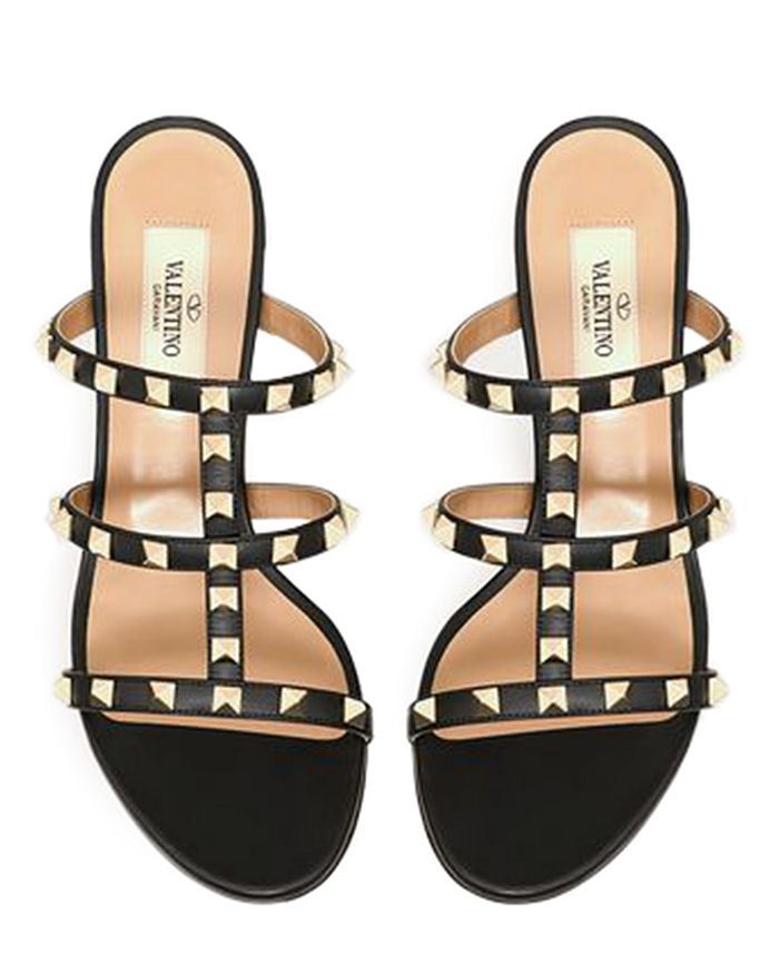 Shop Valentino Women's Rockstud Block Heel Slide Sandals In Black