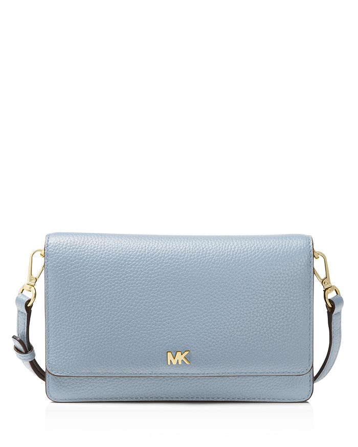 Michael Michael Kors Leather Smartphone Crossbody In Pale Blue/gold