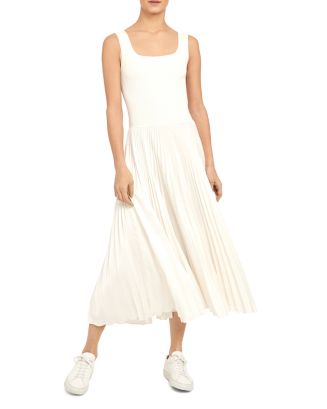 Theory Pleated Square-Neck Ribbed Midi Dress | Bloomingdale's