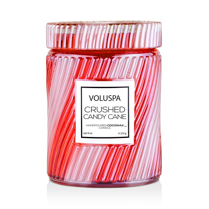Voluspa Crushed Candy Cane Mini Tall Glass Jar Candle with Lid
