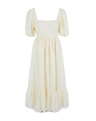 wayf lucca gathered midi dress