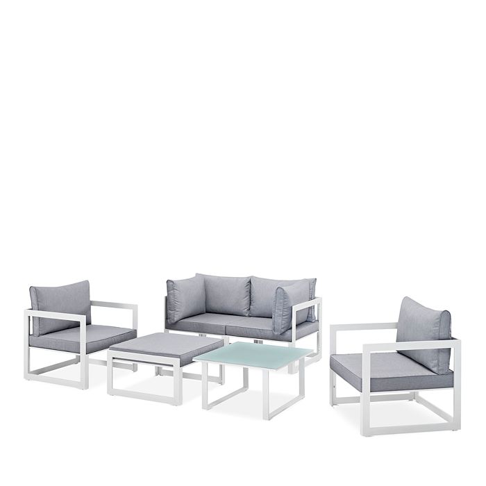 Modway Fortuna 6 Piece Outdoor Patio Modualr Sectional Sofa Set With Ottoman And Pair Of Armchairs In Gray White Modesens