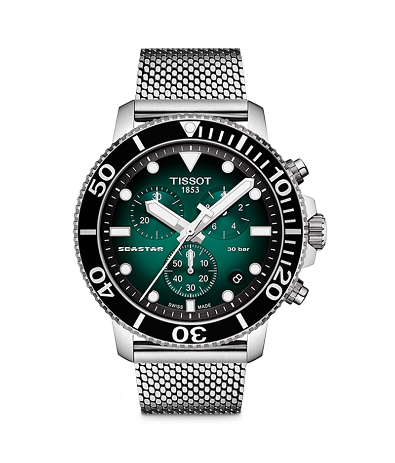 Tissot Seastar 1000 Chronograph Mesh Bracelet Watch, 45.5mm In Green