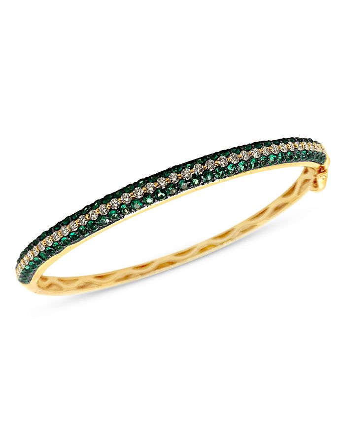 Bloomingdale's Emerald And Diamond Bangle Bracelet In 14k Yellow Gold - 100% Exclusive In Emerald Diamond