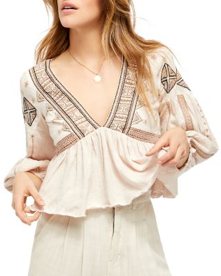 Free People Boho Embroidered orders Top