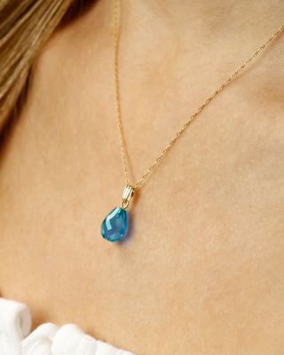 Blue Topaz Briolette Pendant Necklace in 14K Yellow Gold, 18" 