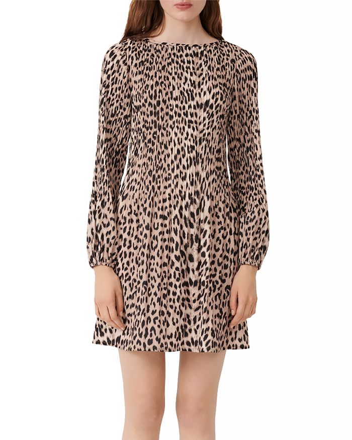 Maje long pleated dress in leopard print new arrivals