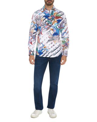 Chemise Homme Robert Graham Bleu Motif Floral, Manches Longues, Neuve Avec Étiquettes (Taille M)