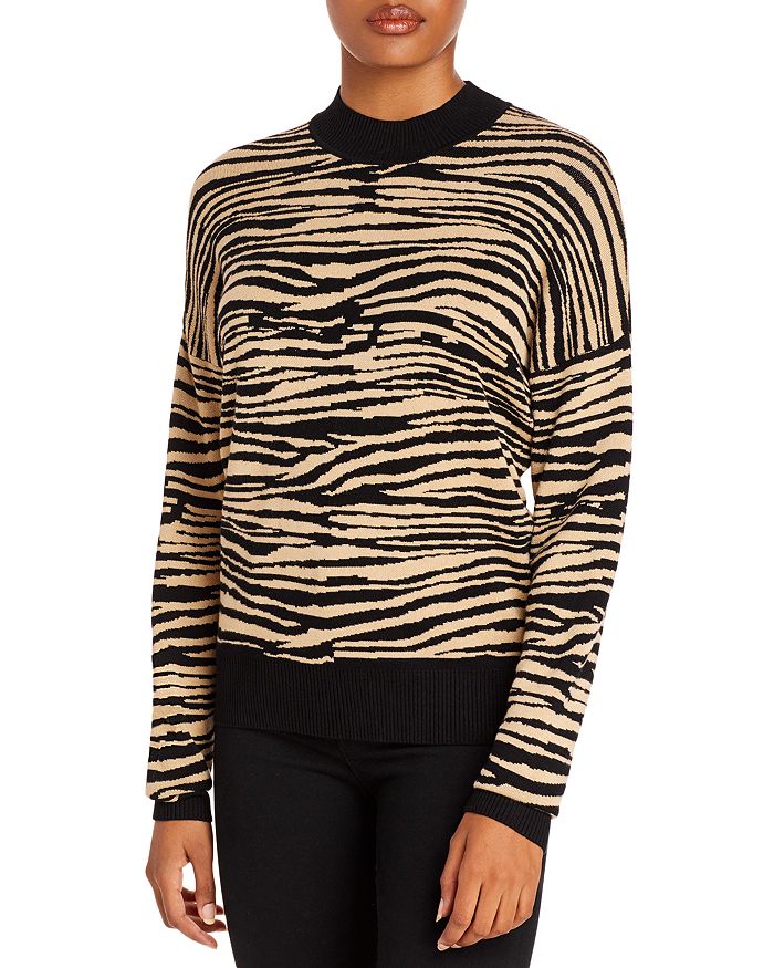 Wayf Vincent Tiger Intarsia Sweater In Beige Zebra