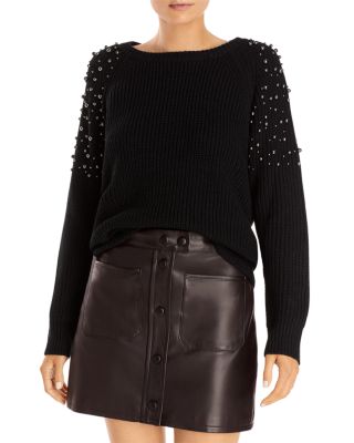 AQUA Embellished Sleeve Sweater - 100 