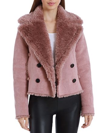 Avec Les Filles Double Breasted Faux Shearling Coat | Bloomingdale's
