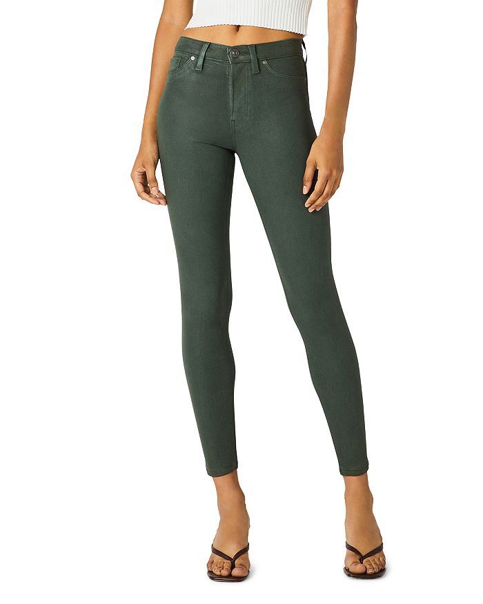 Hudson Barbara Coated High Waist Ankle Skinny Jeans In High Shine Emerald Green