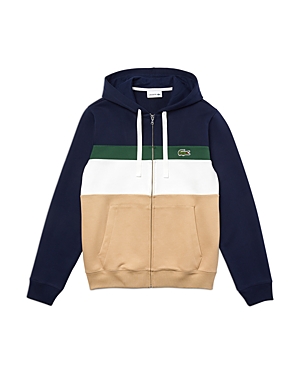 LACOSTE COTTON COLOR BLOCKED STRIPED CLASSIC FIT FULL ZIP HOODIE,SH2176
