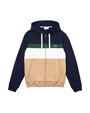 Lacoste Cotton Color Blocked Striped Classic Fit Full Zip Hoodie In Viennois Multi