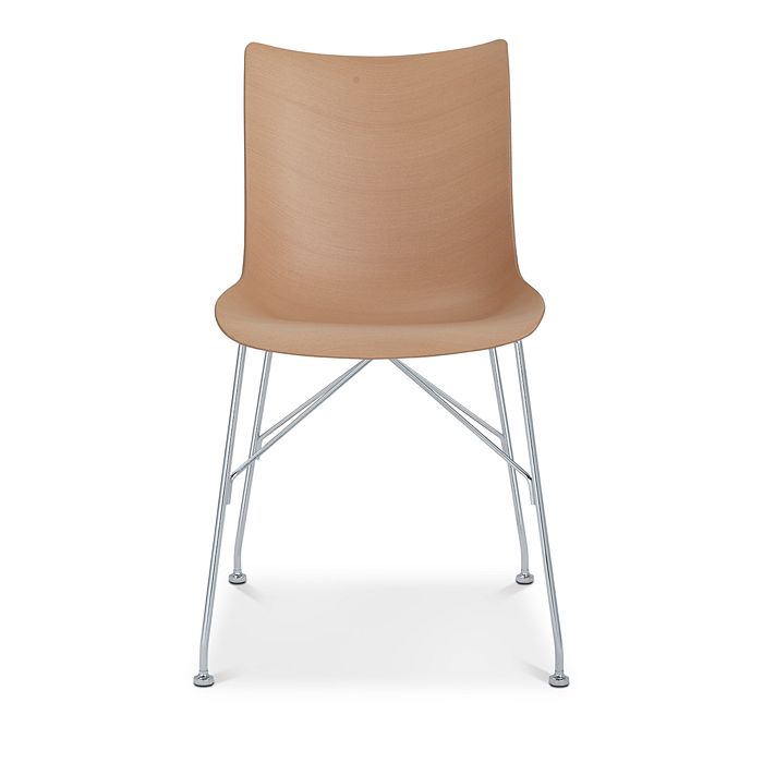 Kartell P Basic Veneer Dining Chair In Light Wood/chrome Legs