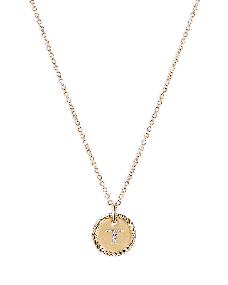 David Yurman Cable Collectibles Initial Pendant with Diamonds in Gold on Chain, 16-18