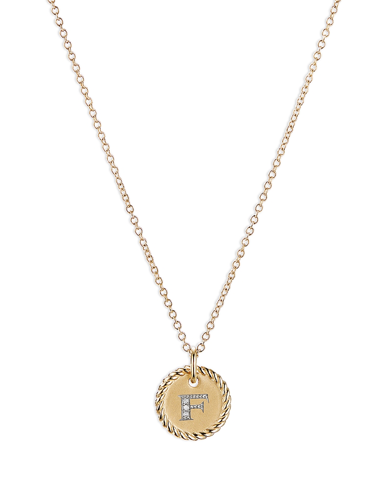 David Yurman Cable Collectibles Initial Pendant with Diamonds in Gold on Chain, 16-18 · OS
