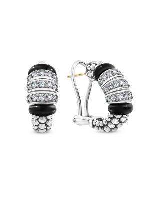 Lagos Sterling Silver Black Caviar Diamond & Black Ceramic Omega Back Earrings