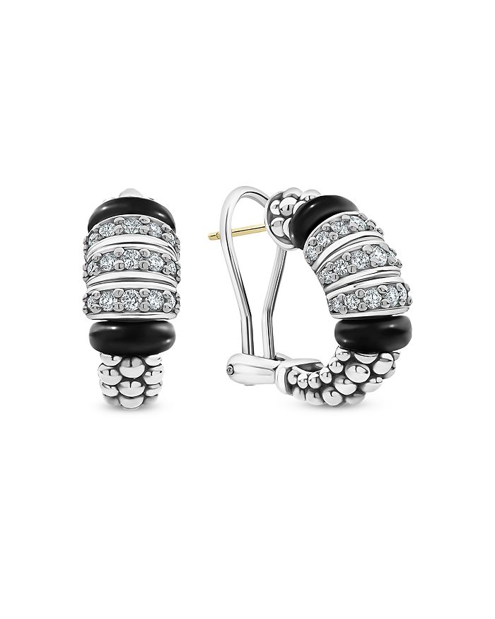 LAGOS - Sterling Silver Black Caviar Diamond & Black Ceramic Omega Back Earrings