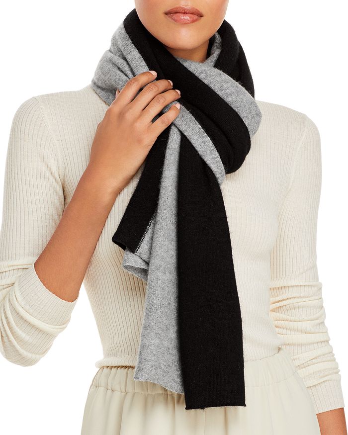 C By Bloomingdale's C By Bloomingdales Angelina Bicolor Cashmere Scarf - 100% Exclusive In Black/gray