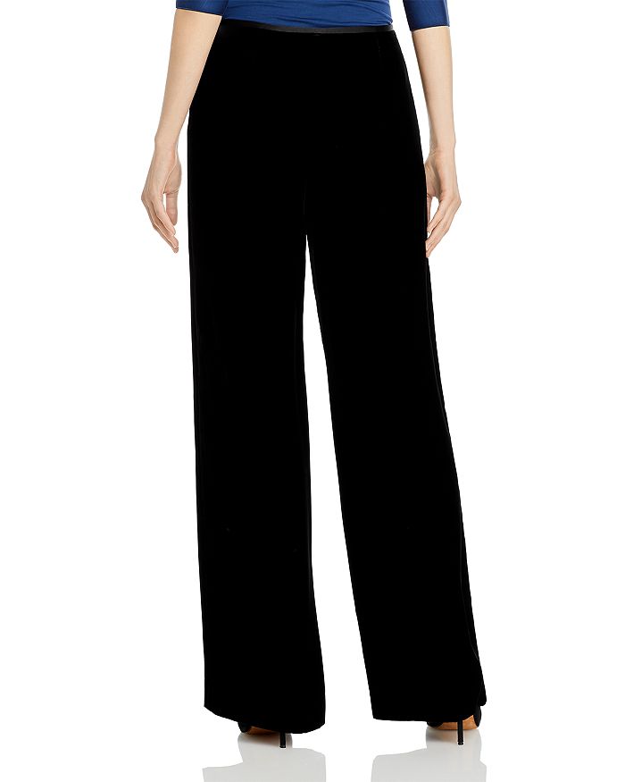 Shop Armani Collezioni Wide Leg Velvet Pants In Solid Black