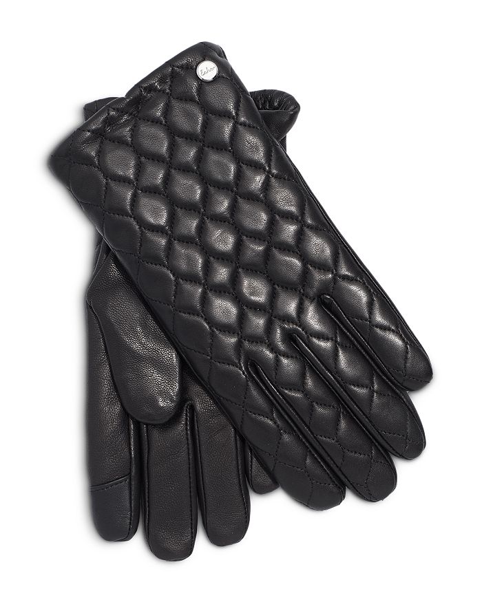 Echo Quilted Leather & Wool Tech Gloves In Black