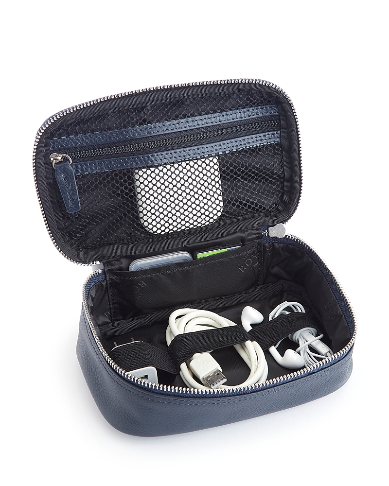 Royce New York Leather Tech Accessory Travel Storage Case In Navy Blue