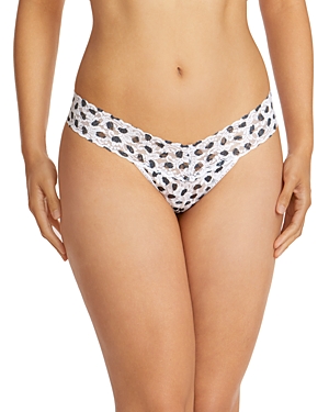 Hanky Panky Low-rise Printed Lace Thong In White/black