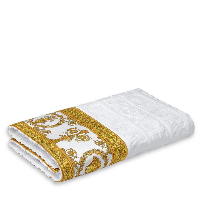 Versace Logo Cotton Bath Collection In White/gold