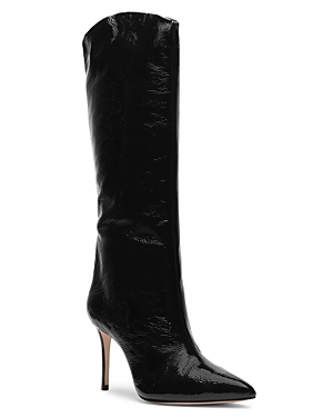 Shop Schutz Women's Maryana Croc Embossed High Heel Boots In Black Patent Leather