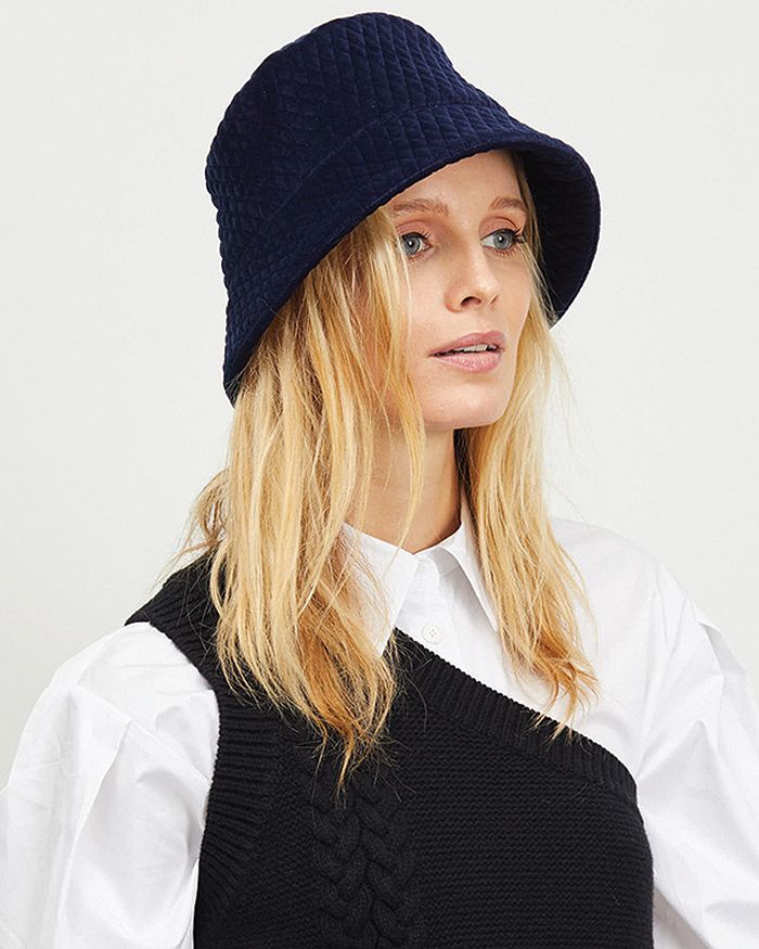 Eugenia Kim Charlie Quilted Velvet Bucket Hat In Navy display picture 1