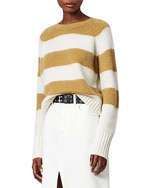 Allsaints Lou Striped Sweater In White/chartruese