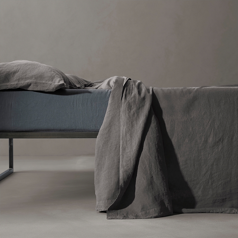 Society Limonta Rem Linen Flat Sheet, King/queen In Fumo