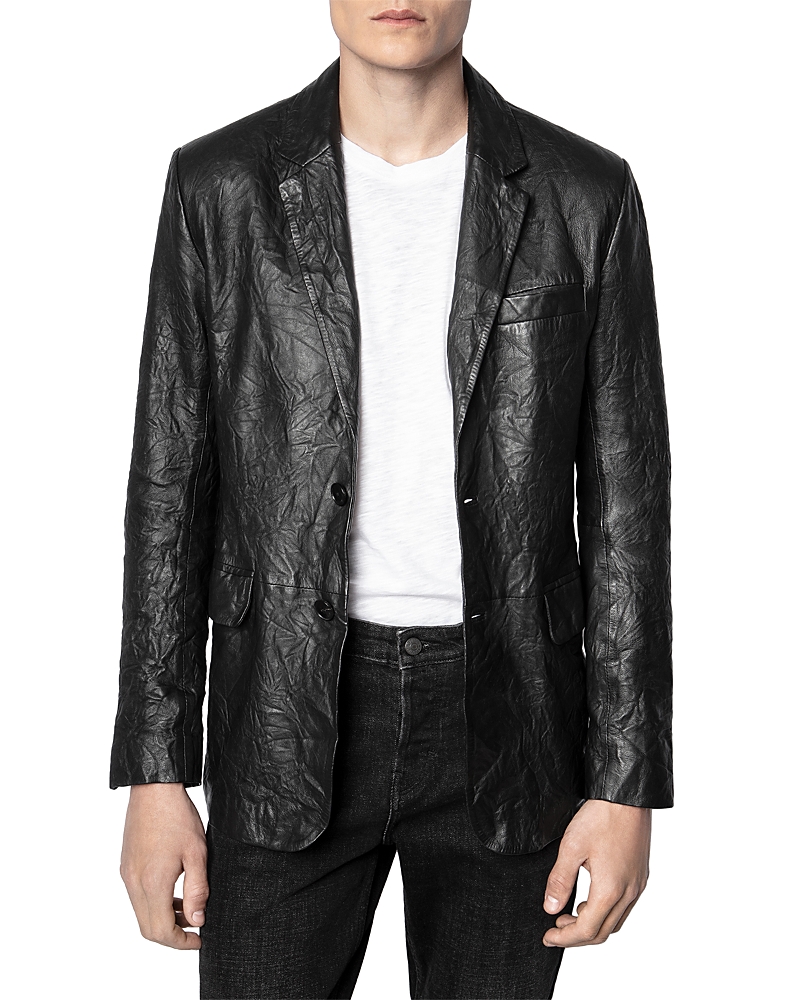 Zadig & Voltaire Valfried Crinkle Leather Jacket In Noir