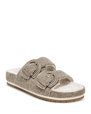 Vince Glyn Wool Shearling Double Buckle Slide Sandals In Marble