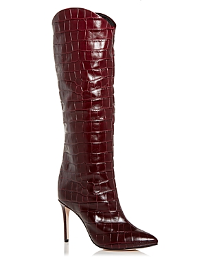 Schutz Women's Maryana Croc Embossed High Heel Boots In Blood Stone