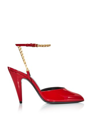 red patent slingback heels