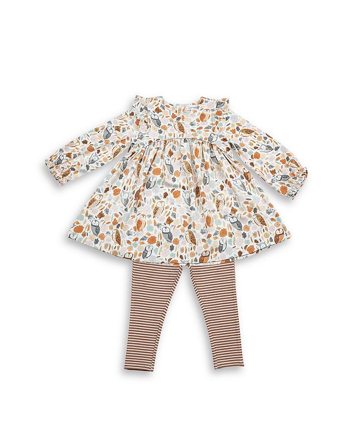 Angel Dear Girls' 2 Pc. Owl Print Dress & Striped Leggings Set - Baby In Multi