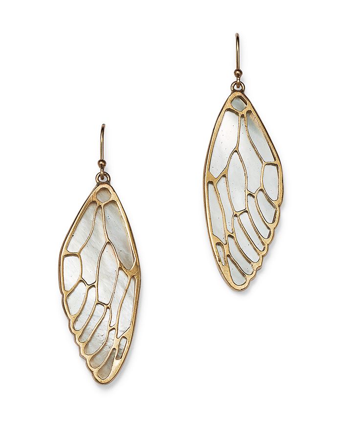 Annette Ferdinandsen Design 14k Yellow Gold Mother Of Pearl Cicada Drop Earrings In White