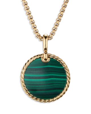 David Yurman Small Cable Disc Amulet in 18K Yellow Gold with Malachite