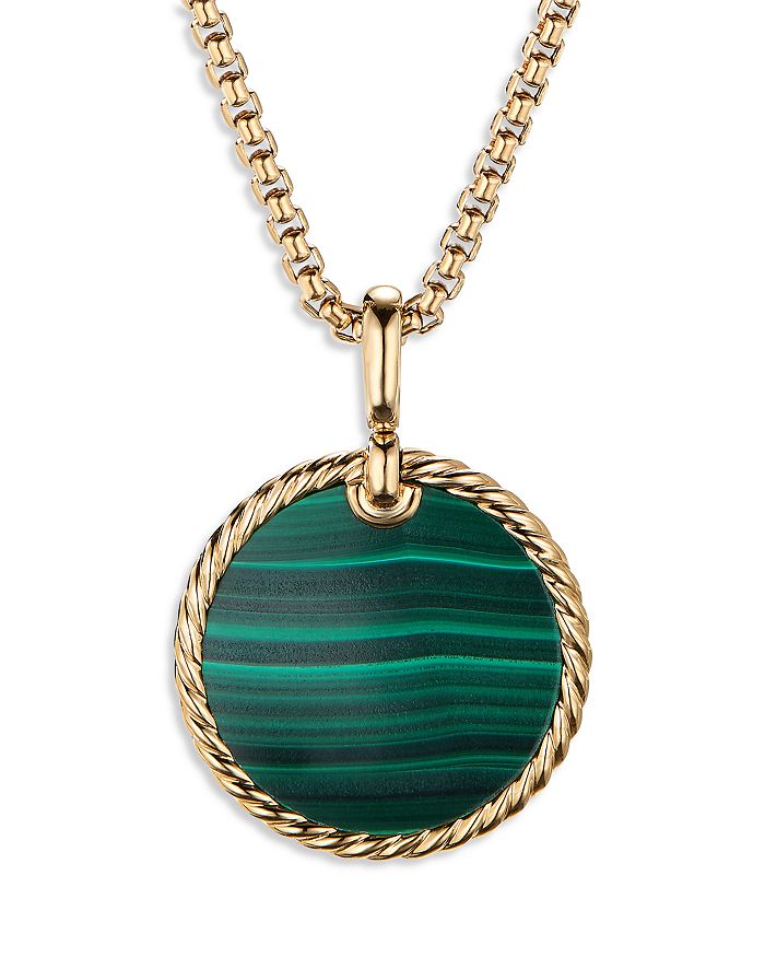 David Yurman - Small Cable Disc Amulet in 18K Yellow Gold with Malachite
