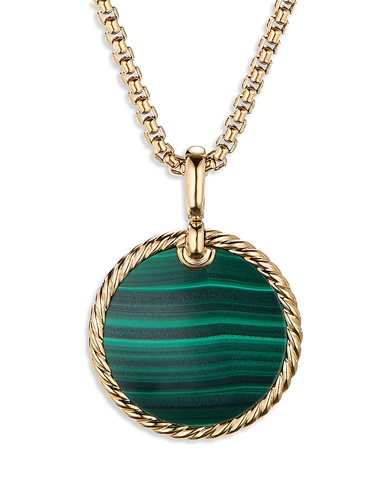 David Yurman Small Cable Disc Amulet in 18K Yellow Gold with Malachite