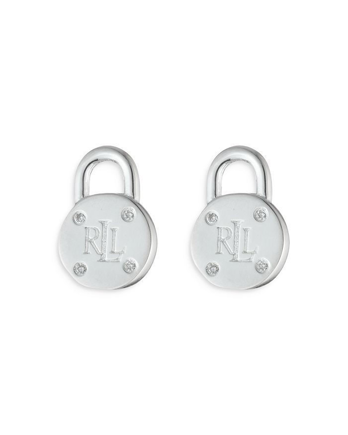 Laurèn Diamond Accent Logo Padlock Stud Earrings In Sterling Silver